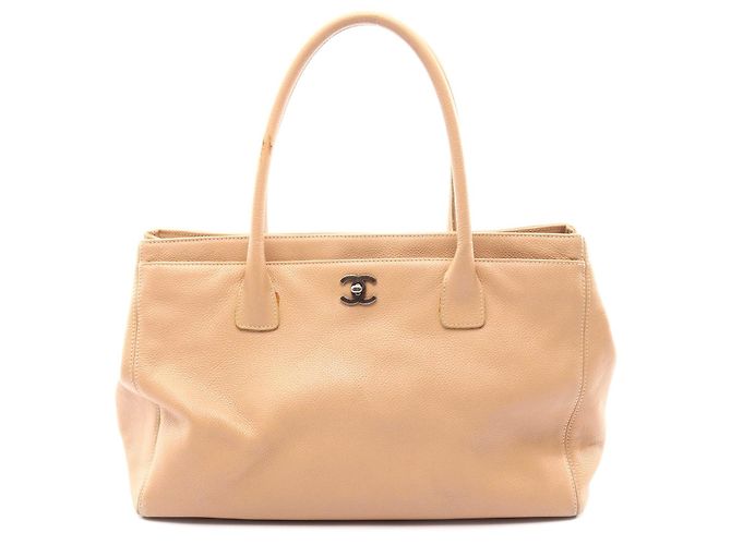 Executive Bolsa Executiva de Couro Chanel Marrom Bege