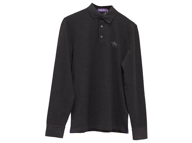 Grau Baumwoll-Polo mit gesticktem Purple Label-Logo von Ralph Lauren