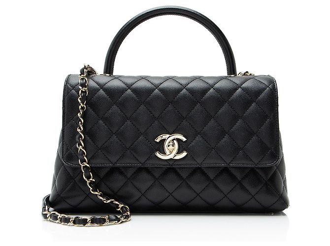Gabrielle Bolsa pequena de flap com alça superior em couro caviar Coco da Chanel Preto