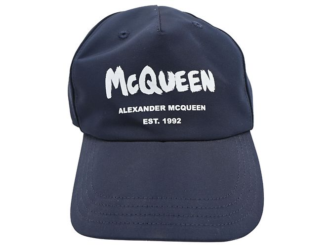 Boné de beisebol em algodão azul marinho com estampa de logo Alexander McQueen
