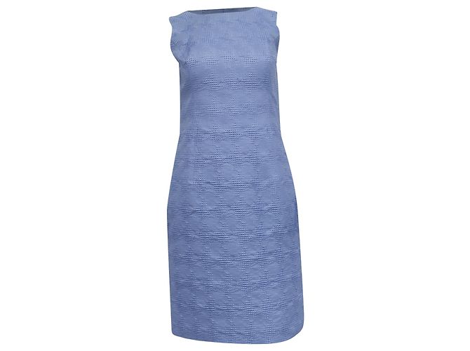 Oscar De La Renta strukturierte ärmellose Mini-Shift-Kleid aus blauer Polyester