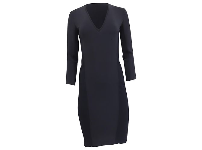 Abito mini aderente a maniche lunghe e scollo a V Max Mara in triacetato blu navy
