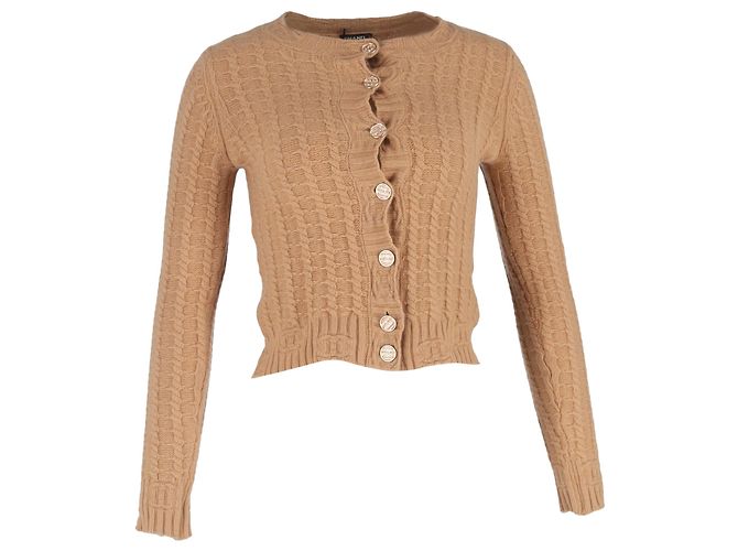 Timeless Chanel Kabelstrick-Cardigan aus brauner Wolle Rot