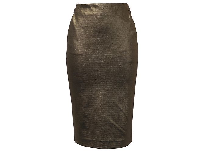 Max Mara Textured Midi Pencil Skirt in Metallic Gold Polyamide Golden