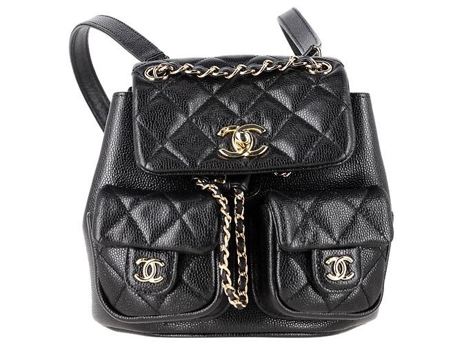 Timeless Chanel Small Quilted Duma Pockets Drawstring Backpack in Black Caviar Leather