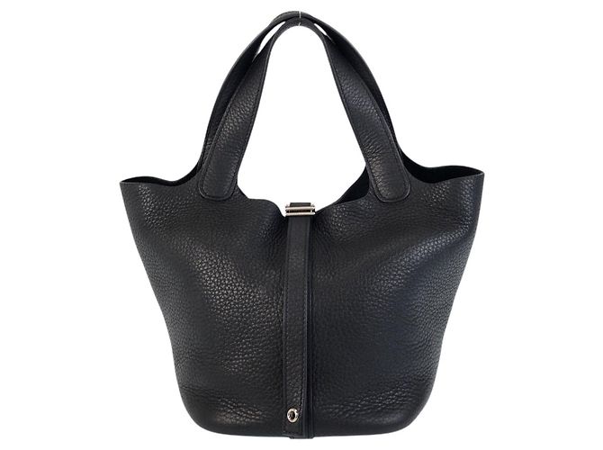 Borsa Hermès Picotin Lock PM Nera Nero Pelle Vitello simile a un vitello