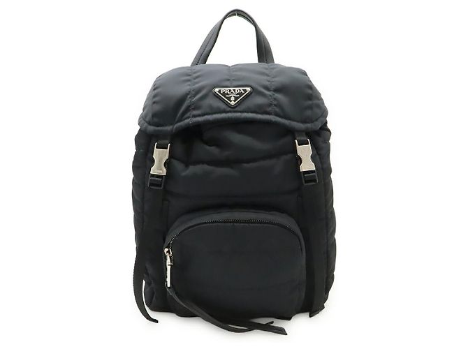 Mochila de nylon e couro com logo triangular Prada Preto 