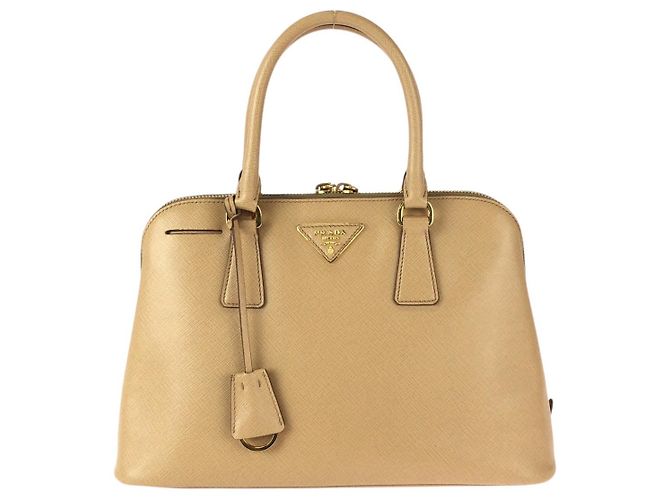 Bolsa tote de couro Saffiano Prada Marrom Bege