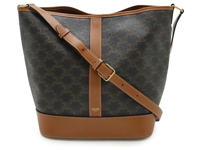 Céline Sac à main seau moyen Triomphe de Celine Marron