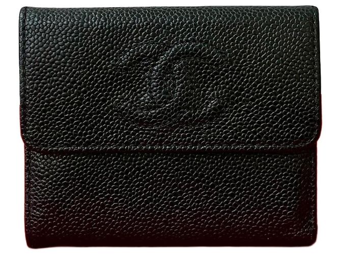 Cartera Trifold de Cuero Caviar Chanel Coco Mark Negro