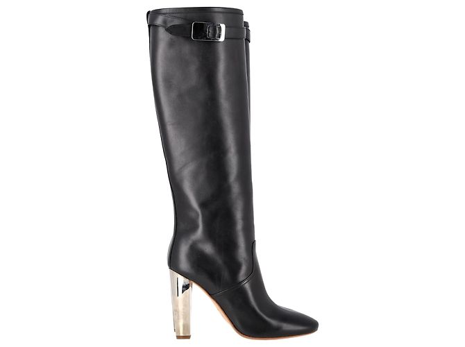 Hermès Chrome Heel Knee Boots in Black Leather