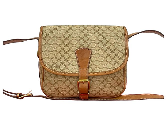 Céline Bolsa de Ombro em PVC Macadam Blazon da CELINE Marrom