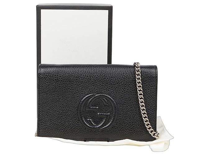 Gucci Bolsa de ombro cruzada com corrente Soho entrelaçada Preto