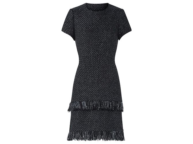 MAJE Graues Tweed-Kleid mit Fransen Neuzustand Größe 1 Schwarz