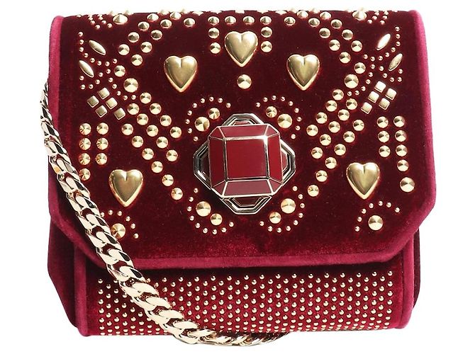 Elie Saab Borsa a tracolla in velluto bordeaux con borchie