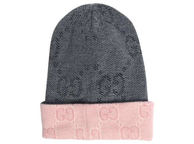 Gucci Gorro de malha reversível cinza e rosa