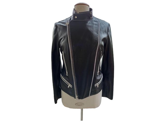 Jaqueta Biker de Couro Preta Tod's Preto