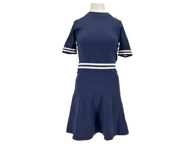 Vestido Sandro azul marino y blanco con mangas cortas S