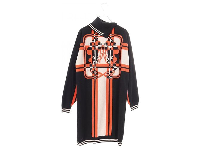 Vestido de cachemira BRIDES de GALA de Hermès Negro Beige Naranja
