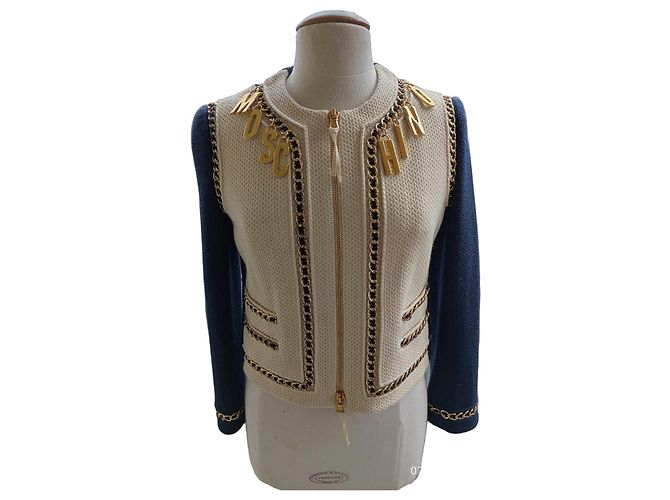 Moschino Couture Wool Jacket Cream Navy Blue