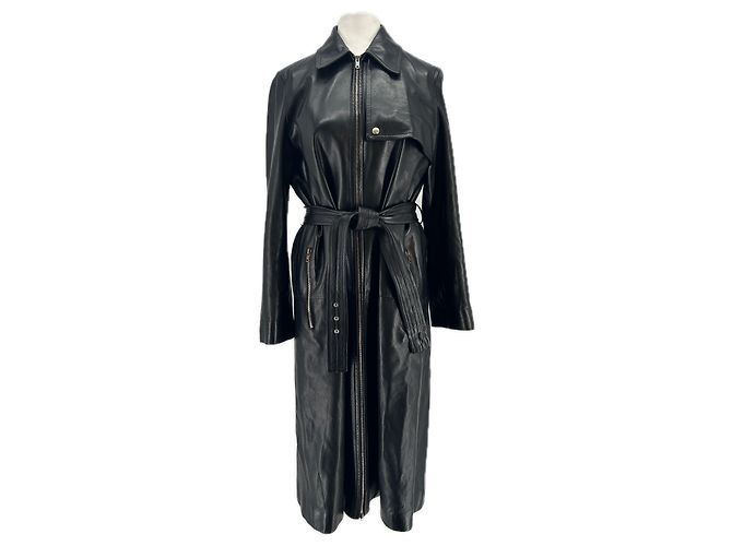 Céline Black Leather Trench Coat with Zip