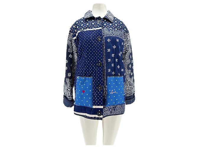 Autre Marque Chaqueta patchwork de algodón azul marino