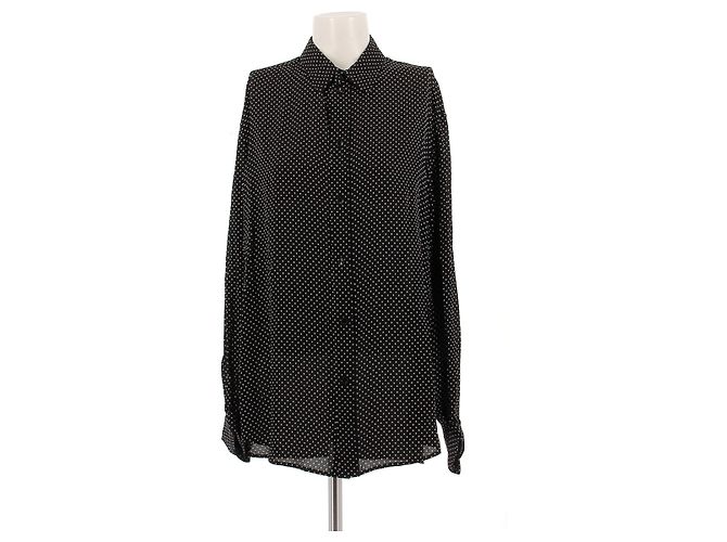 Camisa Céline de poá preta em viscose Preto
