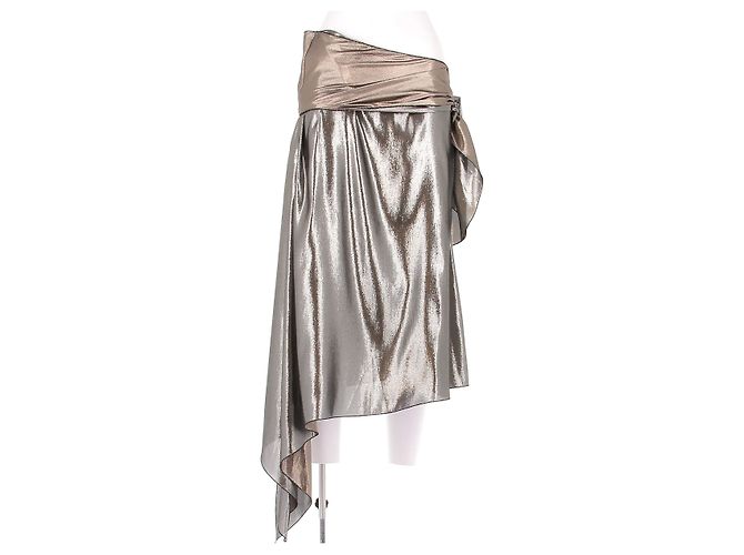 Saia midi de lamé de seda prateada Givenchy Prata