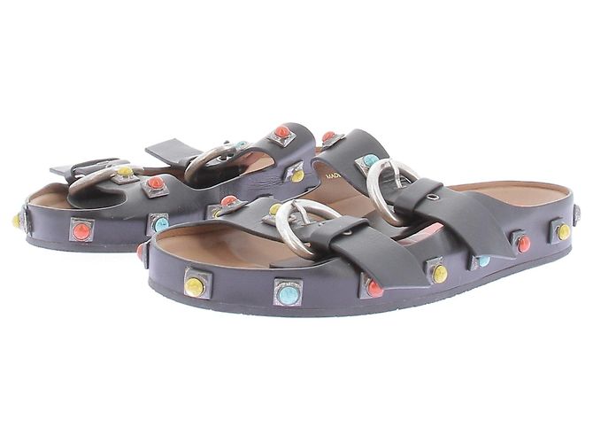 Sandali Etro in pelle nera con perle multicolori Nero