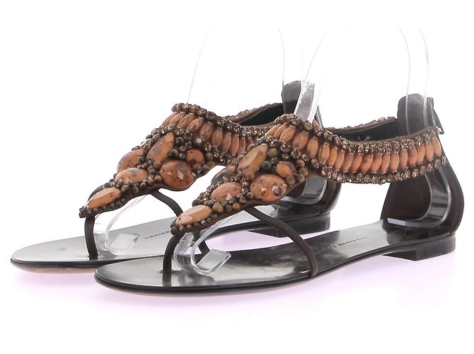 Giuseppe Zanotti Sandali marroni con pietre e strass Marrone