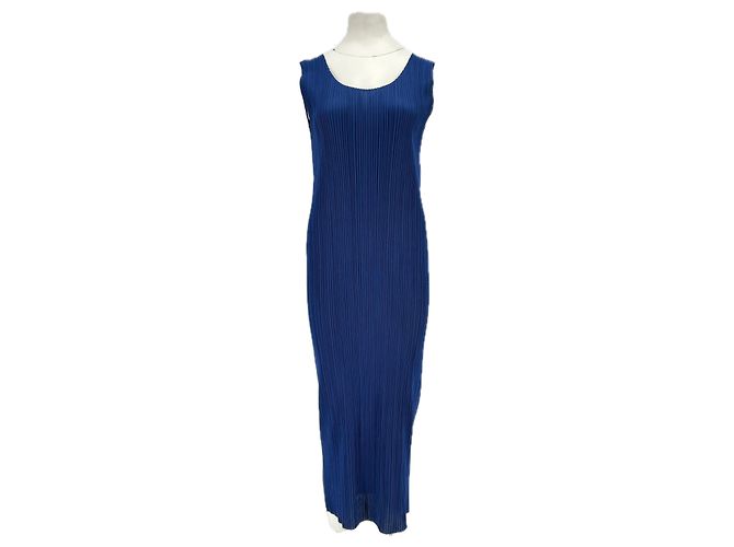 Pleats Please Ärmelloses Maxikleid Blau