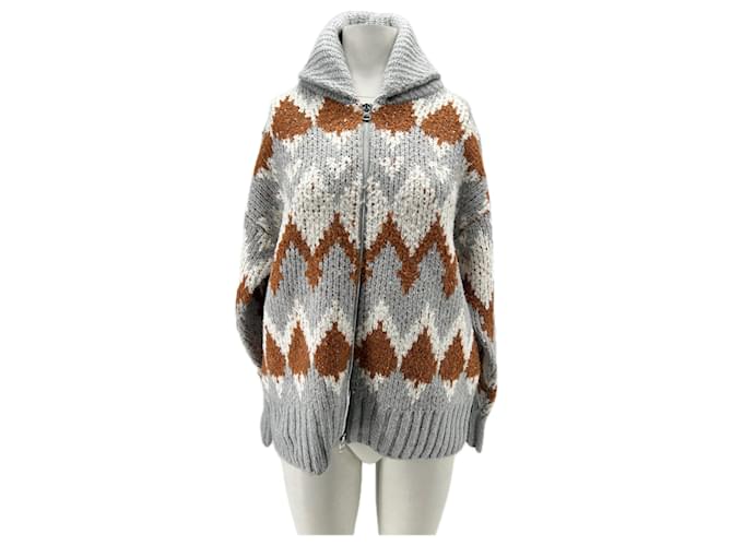 Autre Marque Grau-brauner Zip-Pullover 