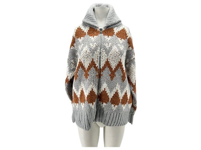 Autre Marque Pull zip gris et marron