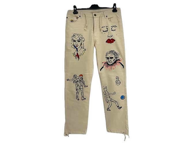 Autre Marque KIDSUPERSTUDIO Bestickte Jeans Creme Beige