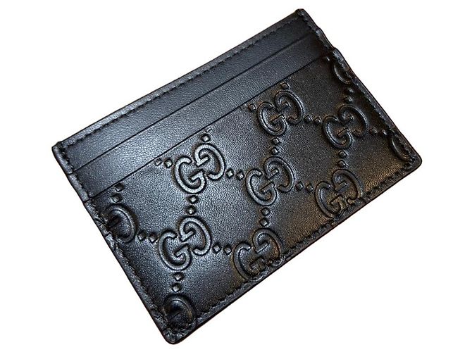 Gucci GG Embossed Black Leather Card Holder