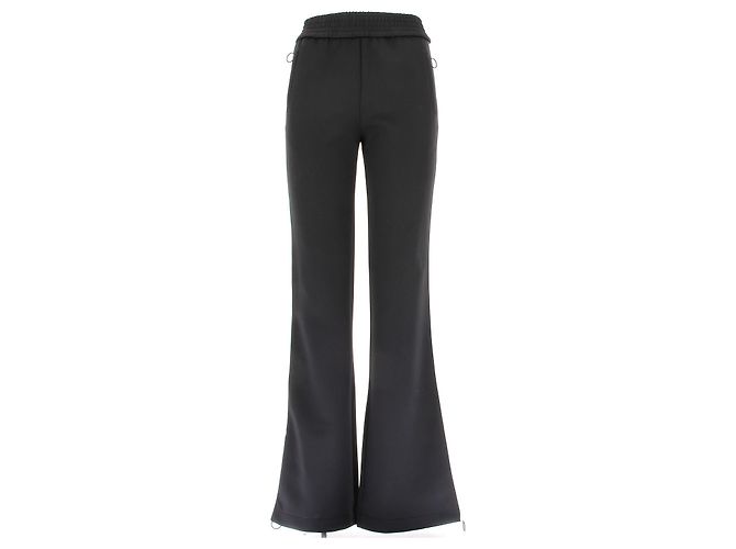 Off White Black Flared Pants with White Side Stripes