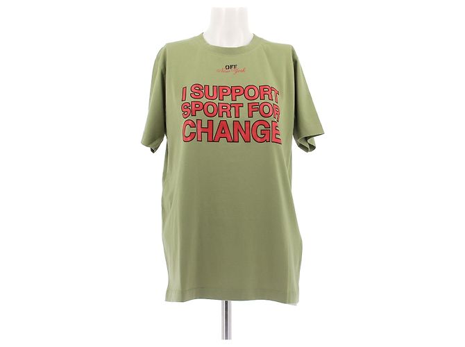 Camiseta Off White verde de algodón con letras