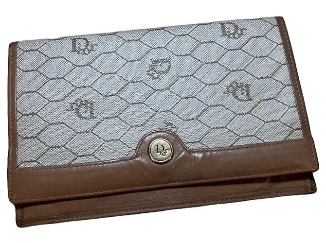 Dior Monogram Brown Leather and Beige Canvas Wallet