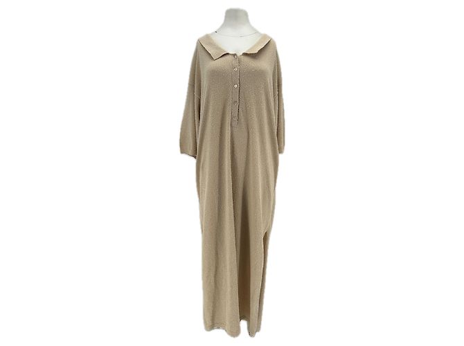 Vestido largo texturizado beige Totême de algodón