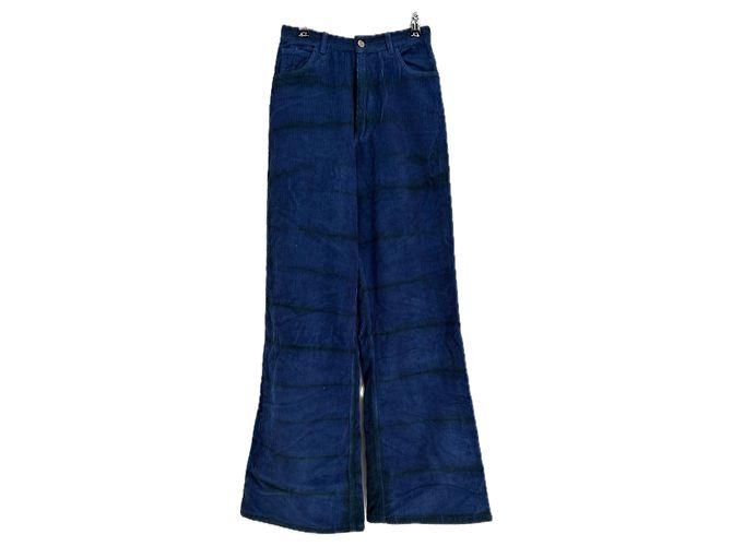 Laurence Bras Blaue Samthose mit feinen grünen Streifen