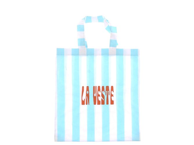 Autre Marque Borsa tote LA VESTE a righe in cotone blu e bianca