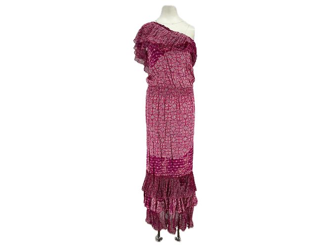 Autre Marque Vestido largo asimétrico de seda rosa POUPETTE ST BARTH