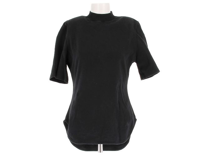 T-shirt nera in cotone con spalline Attico Nero