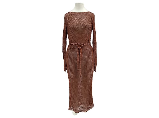 Zimmermann Strickkleid in Bronze Midi mit Langarm und Gürtel Braun