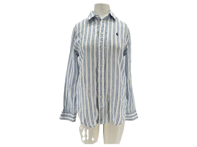 Camicia in lino a righe blu e bianche Polo Ralph Lauren