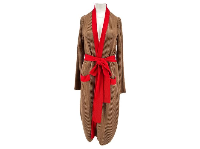 Autre Marque LA DOUBLE J Wollcardigan lang Camel und Rot Kamel