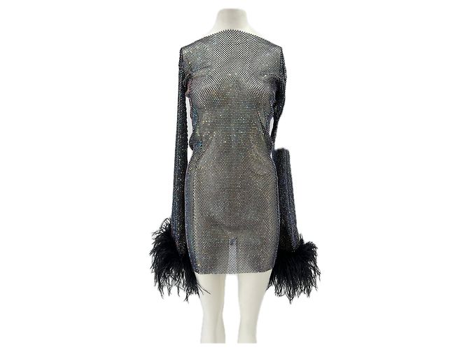 Autre Marque Vestido com strass e penas Preto