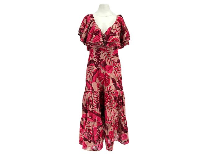 Vestido maxi rosa con estampado perforado Johanna Ortiz