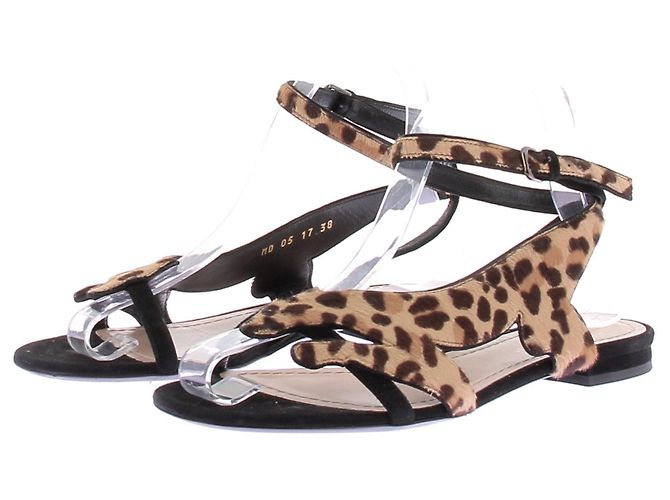 Sandali piatti Dior stampa leopardata scamosciati e pelliccia beige 38