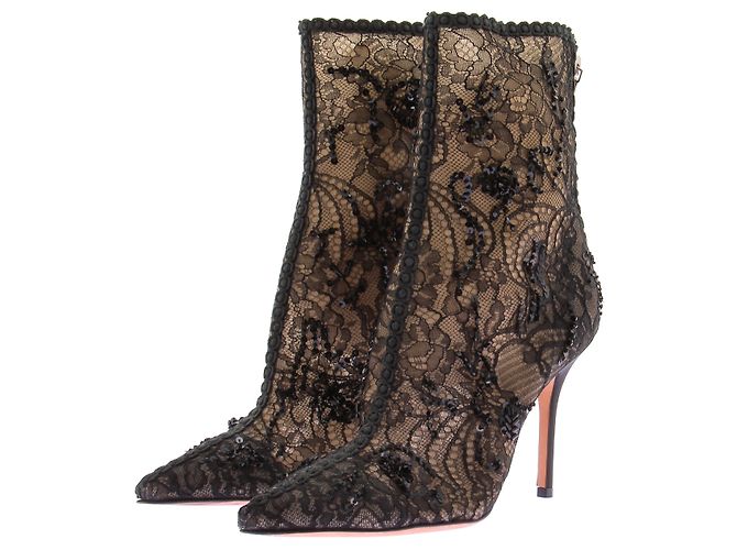 Dior Botas pretas de renda e strass Preto